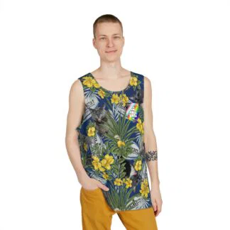 Rugby Balls/Cats/Palmetto Hawaiian Print Tank with Blockade Pride Logo